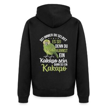 Sei ein Kakapo Papagei - Unisex Premium Bio Zip Hoodie - Schwarz - Hinten - Nico (187cm)