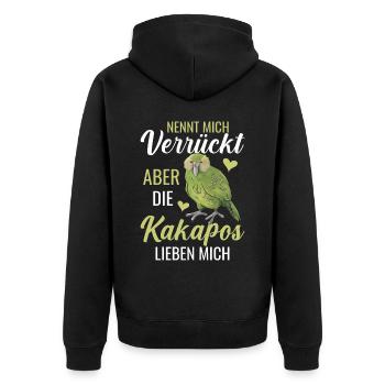 Die Kakapos lieben mich Papagei - Unisex Premium Bio Zip Hoodie - Schwarz - Hinten - Nico (187cm)