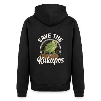 Rettet die Kakapos Papagei Tierschutz - Unisex Premium Bio Zip Hoodie - Schwarz - Hinten - Nico (187cm)