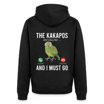 Die Kakapos rufen ich muss los Papagei - Unisex Premium Bio Zip Hoodie - Schwarz - Hinten - Nico (187cm)