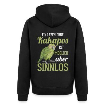 Ein Leben ohne Kakapos ist sinnlos Papagei - Unisex Premium Bio Zip Hoodie - Schwarz - Hinten - Nico (187cm)