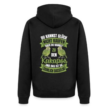 Kakapos Glück Spruch Papagei - Unisex Premium Bio Zip Hoodie - Schwarz - Hinten - Nico (187cm)