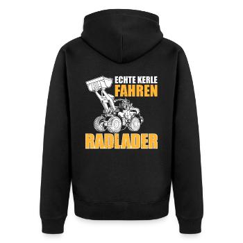 Echte Kerle Radlader Radladerfahrer - Unisex Premium Bio Zip Hoodie - Schwarz - Hinten - Nico (187cm)