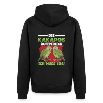 Die Kakapos rufen mich Papagei - Unisex Premium Bio Zip Hoodie - Schwarz - Hinten - Nico (187cm)