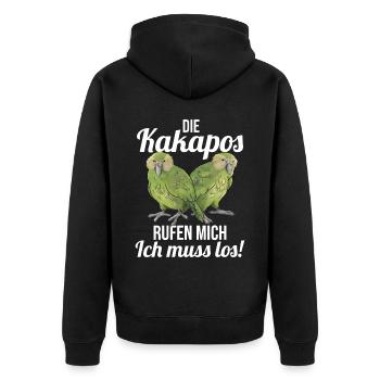 Die Kakapos rufen mich Papagei - Unisex Premium Bio Zip Hoodie - Schwarz - Hinten - Nico (187cm)