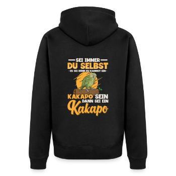 Sei ein Kakapo Papagei - Unisex Premium Bio Zip Hoodie - Schwarz - Hinten - Nico (187cm)