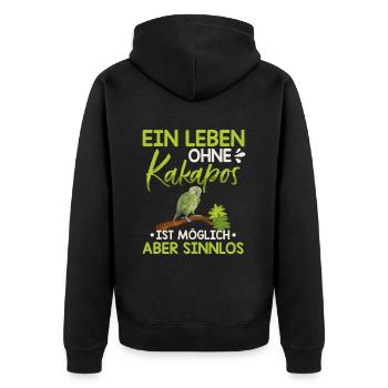 Ein Leben ohne Kakapos ist sinnlos Papagei - Unisex Premium Bio Zip Hoodie - Schwarz - Hinten - Nico (187cm)