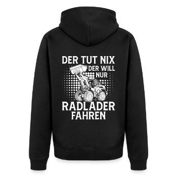 Radladerfahrer der tut nix Radlader - Unisex Premium Bio Zip Hoodie - Schwarz - Hinten - Nico (187cm)