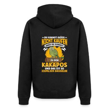 Kakapos Glück Spruch Papagei - Unisex Premium Bio Zip Hoodie - Schwarz - Hinten - Nico (187cm)