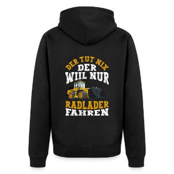 Radladerfahrer der tut nix Radlader - Unisex Premium Bio Zip Hoodie - Schwarz - Hinten - Nico (187cm)