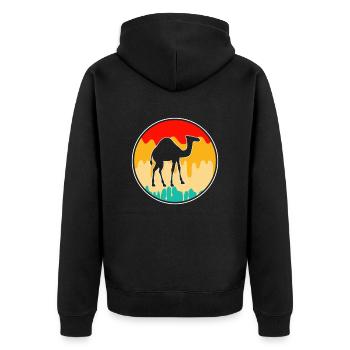 Dromedar Retro - Unisex Premium Bio Zip Hoodie - Schwarz - Hinten - Nico (187cm)