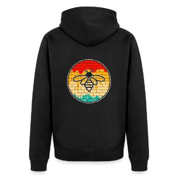 Biene Retro - Unisex Premium Bio Zip Hoodie - Schwarz - Hinten - Nico (187cm)