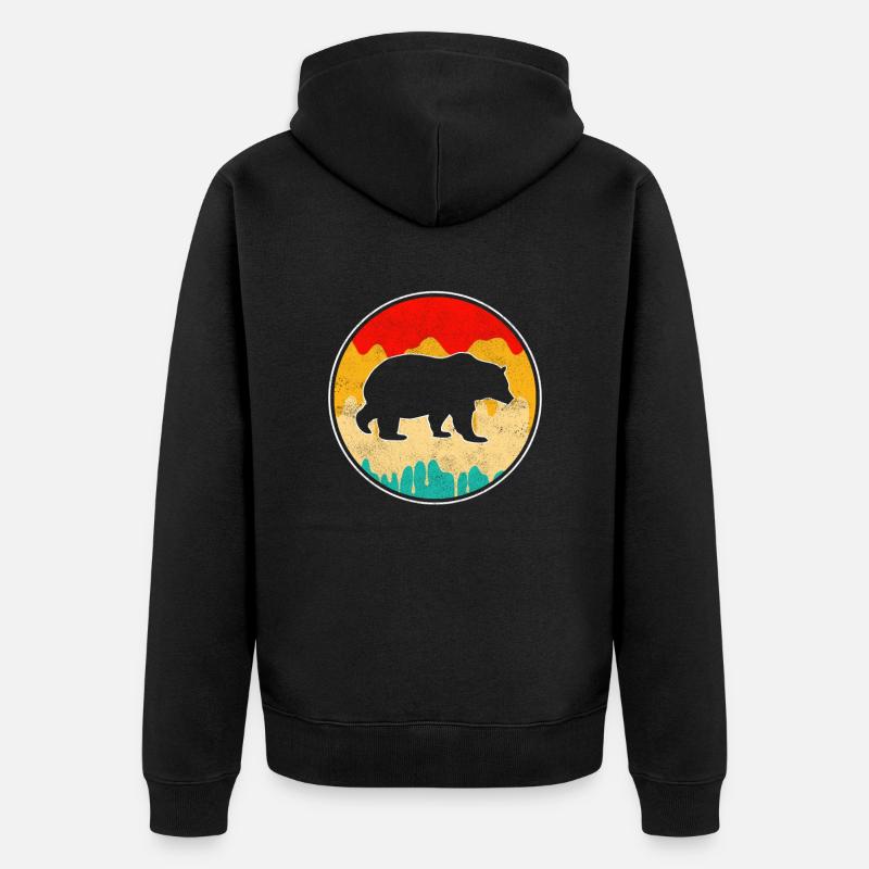 Bär Retro - Unisex Premium Bio Zip Hoodie - Schwarz