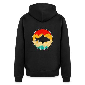 Fisch Retro - Unisex Premium Bio Zip Hoodie - Schwarz - Hinten - Nico (187cm)