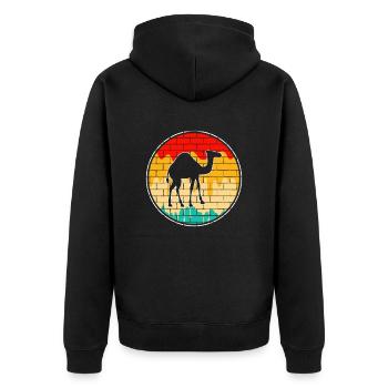 Retro Dromedar - Unisex Premium Bio Zip Hoodie - Schwarz - Hinten - Nico (187cm)