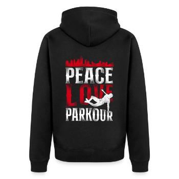 Parkour Free Running Traceur - Unisex Premium Bio Zip Hoodie - Schwarz - Hinten - Nico (187cm)
