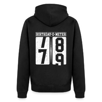 Birthday-O-Meter 79 Happy 79th Birthday Celebrant - Unisex Premium Organic Zip Hoodie - black - Back - Nico (187cm)