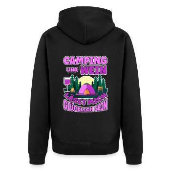 Frauen Camping Und Wein lässt mich Glücklich sein - Unisex Premium Bio Zip Hoodie - Schwarz - Hinten - Nico (187cm)