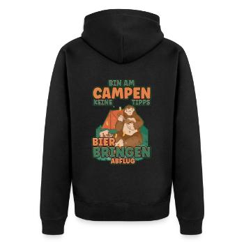 Bin am Campen keine Tipps Bier bringen Abflug Zelt - Unisex Premium Bio Zip Hoodie - Schwarz - Hinten - Nico (187cm)