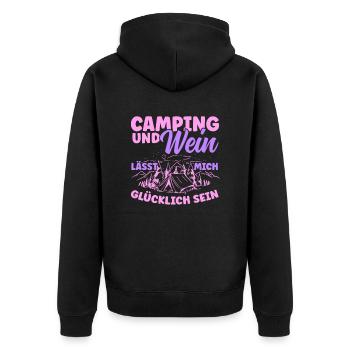 Frauen Camping Und Wein lässt mich Glücklich sein - Unisex Premium Bio Zip Hoodie - Schwarz - Hinten - Nico (187cm)