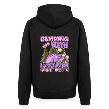 Frauen Camping Und Wein lässt mich Glücklich sein - Unisex Premium Bio Zip Hoodie - Schwarz - Hinten - Nico (187cm)