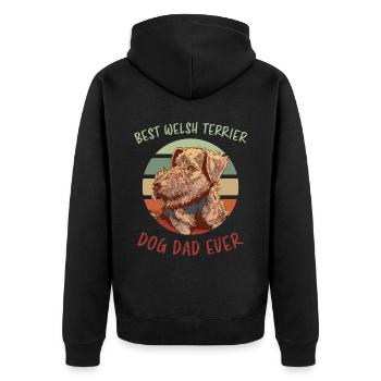 Welsh Terrier Dad Saying Welsh Terrier Gift - Unisex Premium Organic Zip Hoodie - black - Back - Nico (187cm)