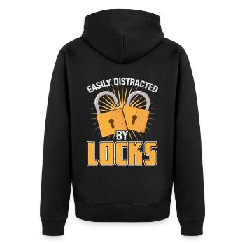 Easily distracted by locks | Lock Picking - Unisex Premium Organic Zip Hoodie - black - Back - Nico (187cm)