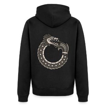 Quetzalcoatl Ouroboros Antike aztekische Schlange - Unisex Premium Bio Zip Hoodie - Schwarz - Hinten - Nico (187cm)