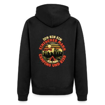 Ich Bin Ein Einfacher Mann Ich Mag Camping Bier - Unisex Premium Bio Zip Hoodie - Schwarz - Hinten - Nico (187cm)