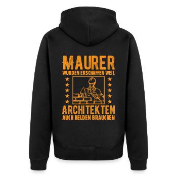 Maurer Lustige Sprüche - Unisex Premium Bio Zip Hoodie - Schwarz - Hinten - Nico (187cm)