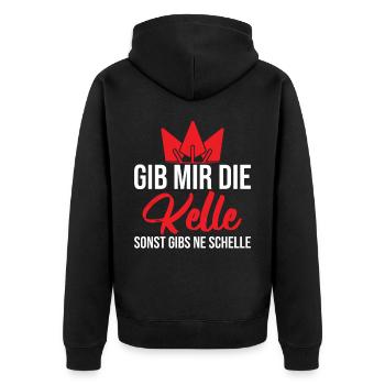 Gib mir die Kelle sonst gibs ne Schelle - Unisex Premium Bio Zip Hoodie - Schwarz - Hinten - Nico (187cm)