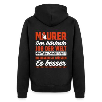 Maurer Lustige Sprüche - Unisex Premium Bio Zip Hoodie - Schwarz - Hinten - Nico (187cm)