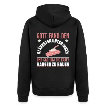 Maurer Lustige Sprüche - Unisex Premium Bio Zip Hoodie - Schwarz - Hinten - Nico (187cm)