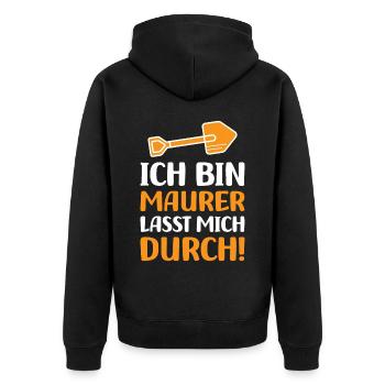 Ich bin Maurer lasst mich durch - Unisex Premium Bio Zip Hoodie - Schwarz - Hinten - Nico (187cm)