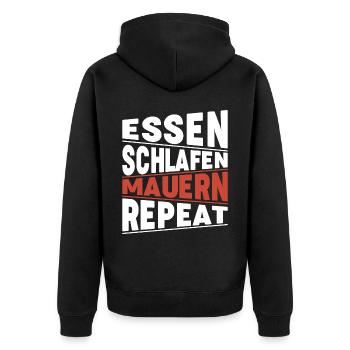 Essen schlafen Mauern Repeat - Unisex Premium Bio Zip Hoodie - Schwarz - Hinten - Nico (187cm)