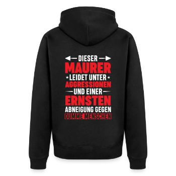 Maurer Lustiger Spruch - Unisex Premium Bio Zip Hoodie - Schwarz - Hinten - Nico (187cm)