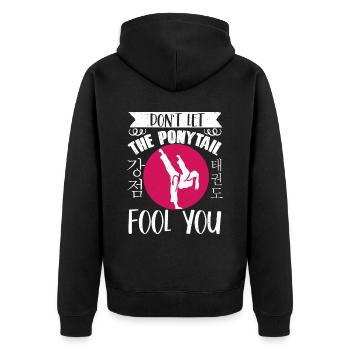 TKD Korean Martial Arts Tae Kwon - Unisex Premium Bio Zip Hoodie - Schwarz - Hinten - Nico (187cm)