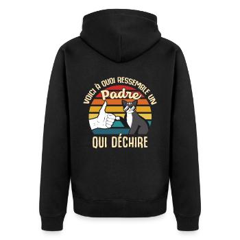 Padre papa cadeau propriétaire chats lunettes cool - Veste à capuche bio Premium Unisexe - noir - Dos - Nico (187cm)