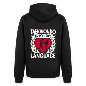 TKD Korean Martial Arts Tae Kwon - Unisex Premium Bio Zip Hoodie - Schwarz - Hinten - Nico (187cm)