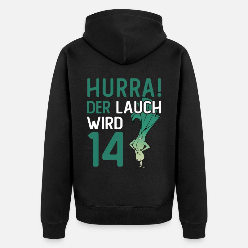 Hurra der Lauch wird 14 - Unisex Premium Bio Zip Hoodie - Schwarz
