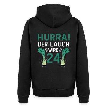 Herren 24. Geburtstag Hurra der Lauch wird 24 Gag - Unisex Premium Bio Zip Hoodie - Schwarz - Hinten - Nico (187cm)