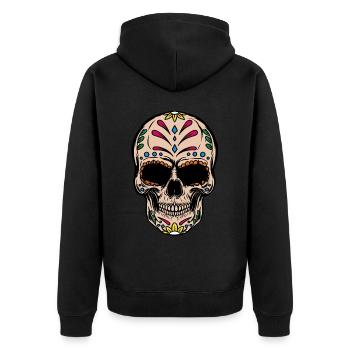 Quetzalcoatl Aztec Gothic Schädel Goth Maya Inka G - Unisex Premium Bio Zip Hoodie - Schwarz - Hinten - Nico (187cm)