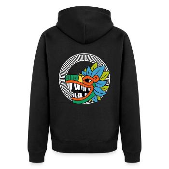 Quetzalcoatl Azteken Gefiederte Schlange Maya Inka - Unisex Premium Bio Zip Hoodie - Schwarz - Hinten - Nico (187cm)