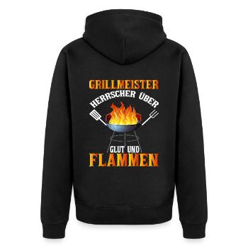 Offizieller Bundes grillmeister Grill & Barbecue - Unisex Premium Bio Zip Hoodie - Schwarz - Hinten - Nico (187cm)