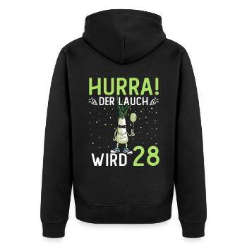 Hurra der Lauch wird 28 - Unisex Premium Bio Zip Hoodie - Schwarz - Hinten - Nico (187cm)