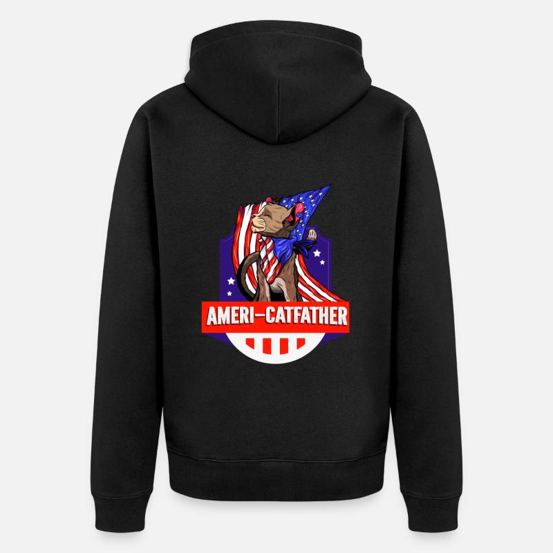 Ameri-catfather July 4 Independence Day - Unisex Premium Organic Zip Hoodie - black