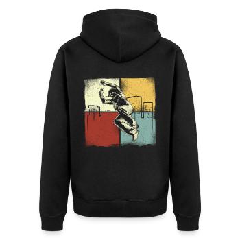 Parkour Free Running Traceur Retro - Unisex Premium Bio Zip Hoodie - Schwarz - Hinten - Nico (187cm)
