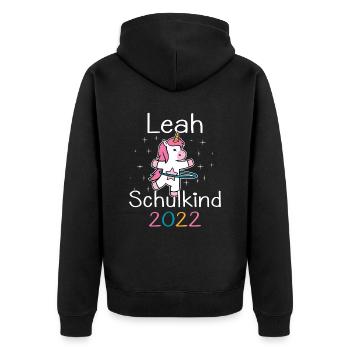 Einschulung 2022 Leah Einhorn Erstklässler 2022 - Unisex Premium Bio Zip Hoodie - Schwarz - Hinten - Nico (187cm)