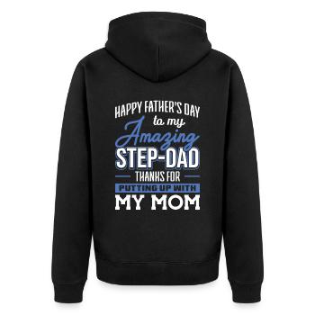 Step-Dad thanks for Putting up with Mom Vatertag - Unisex Premium Bio Zip Hoodie - Schwarz - Hinten - Nico (187cm)