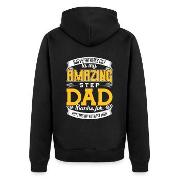 Step-Dad thanks for Putting up with Mom Vatertag - Unisex Premium Bio Zip Hoodie - Schwarz - Hinten - Nico (187cm)